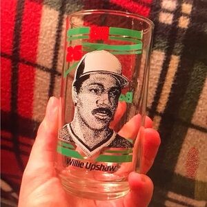 1986 Willie Upshaw Vintage Collectible Glass - Green & Red Graphics